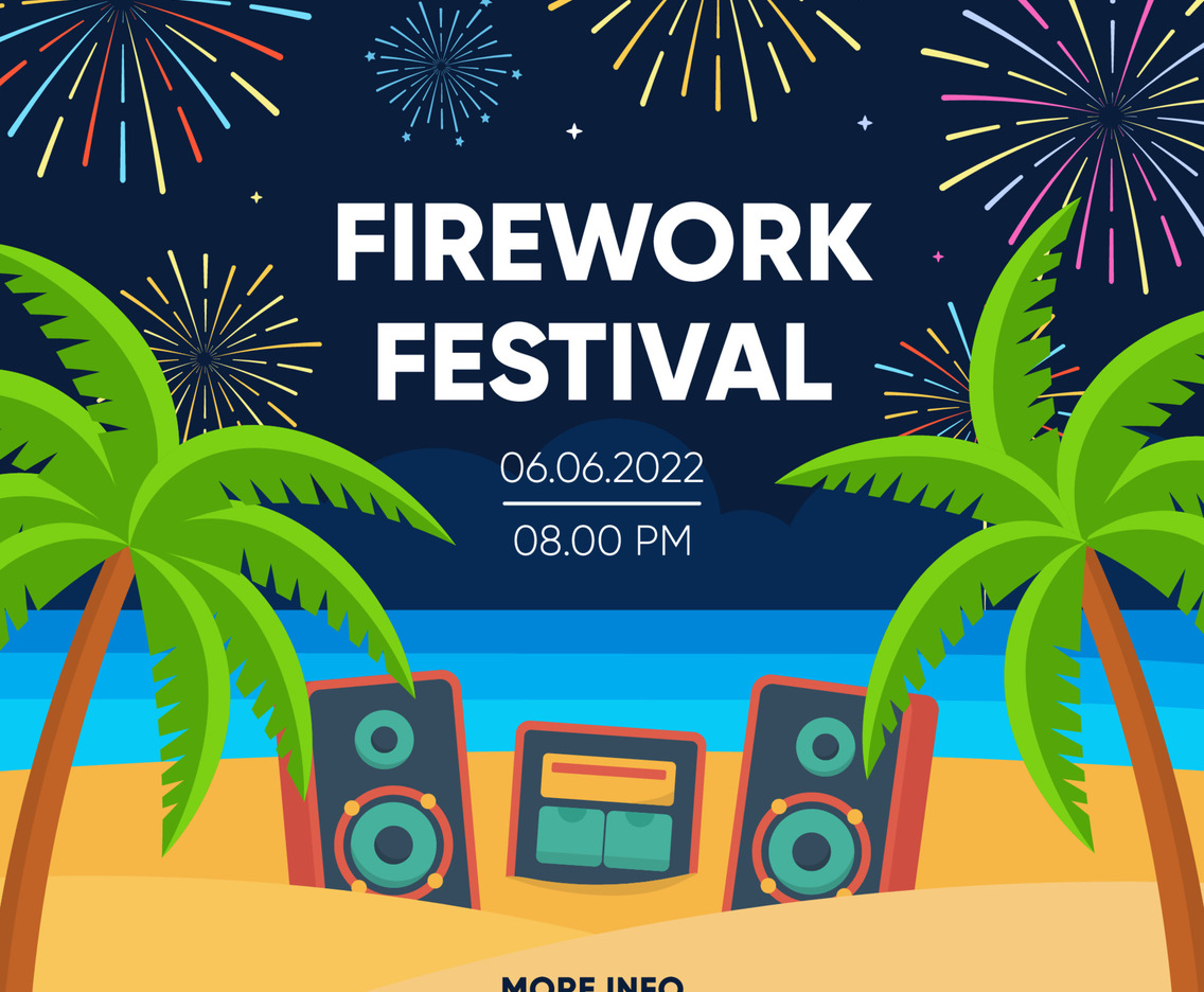 Firework Festival at Beach Invitation for Social Media Post