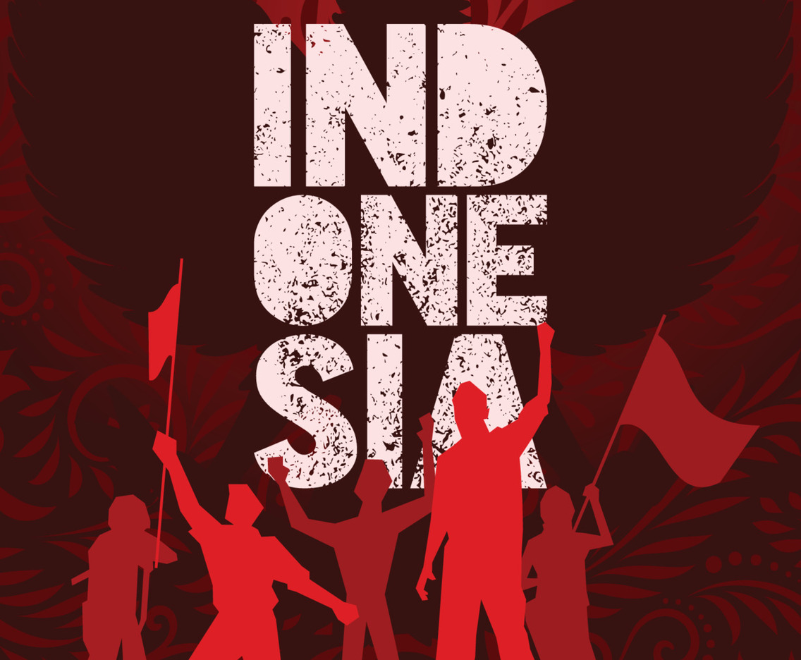 Red and White Indonesia Independance Day Poster with Garuda and Batik