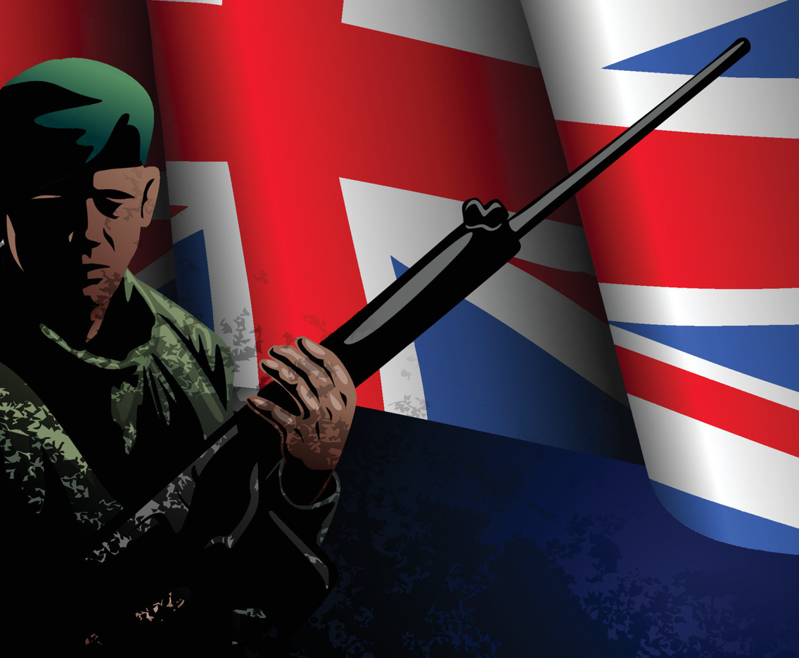 UK Armed Forces Day Concept with an Officer and National Flag