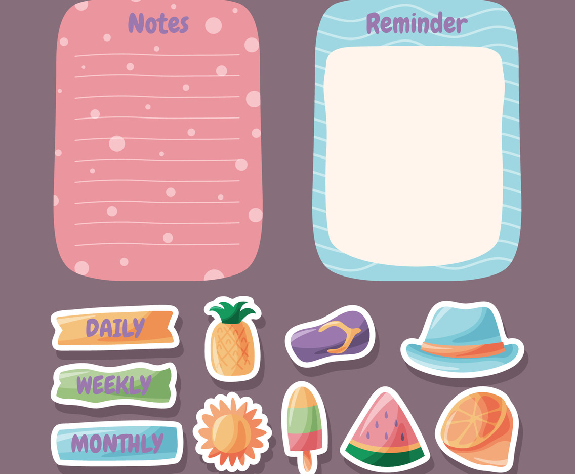 Journal Planner With Sticker Of Summer Doodle Element