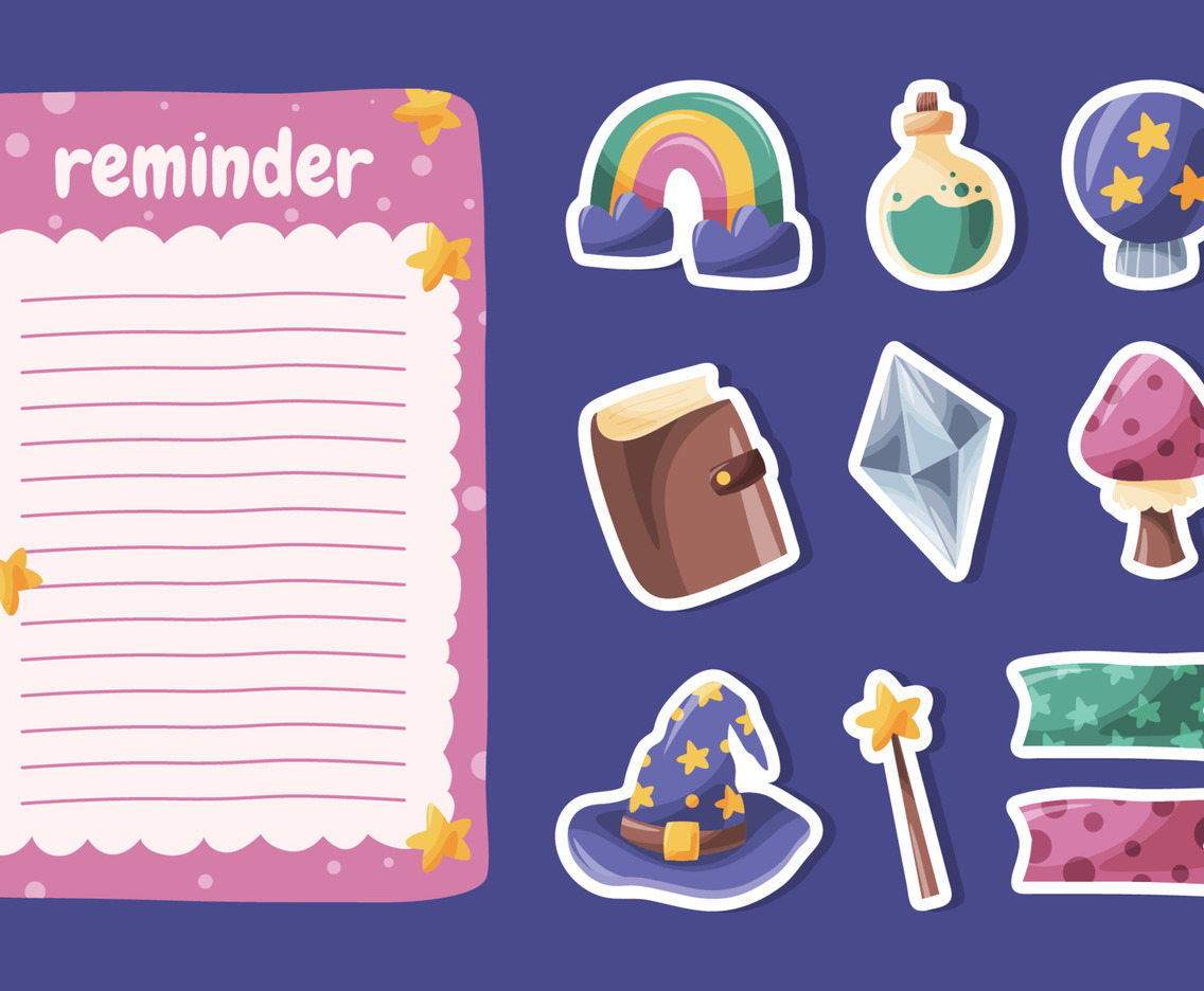 Journal Planner With Cute Magical Fantasy Doodle Sticker
