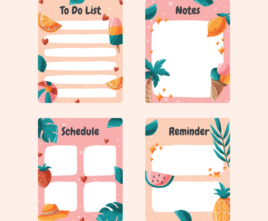 Journal Template Pages with Summer Doodle Element