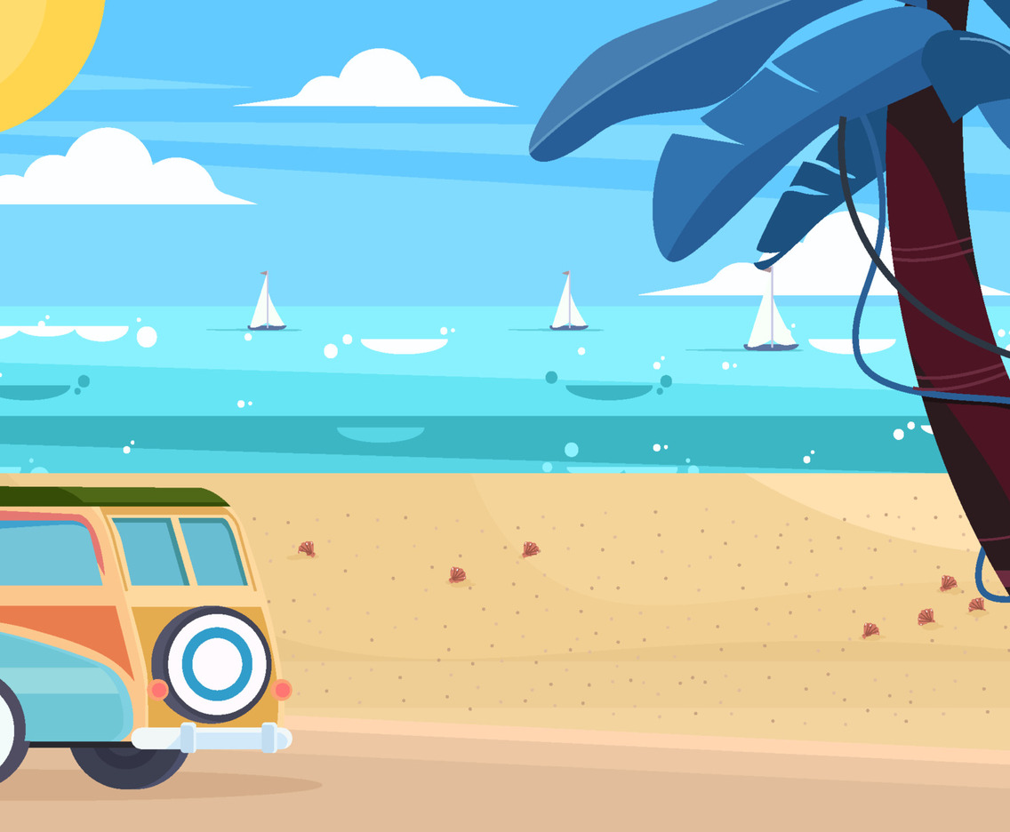 Summer Van Park On The Beach Background