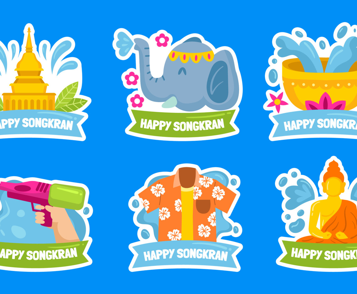 Set of Songkran Day Stickers