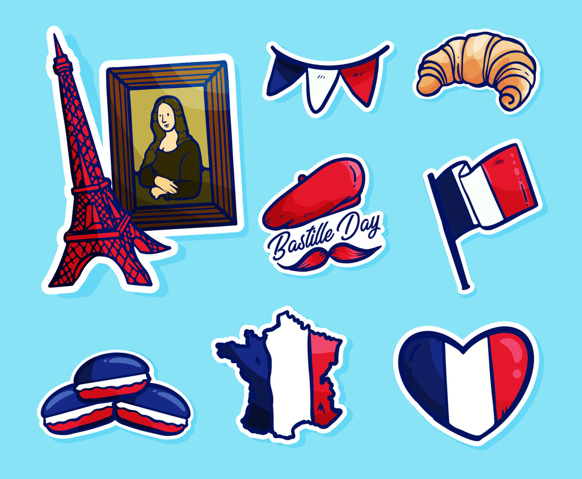 Cute Doodle Bastille Day Sticker Set