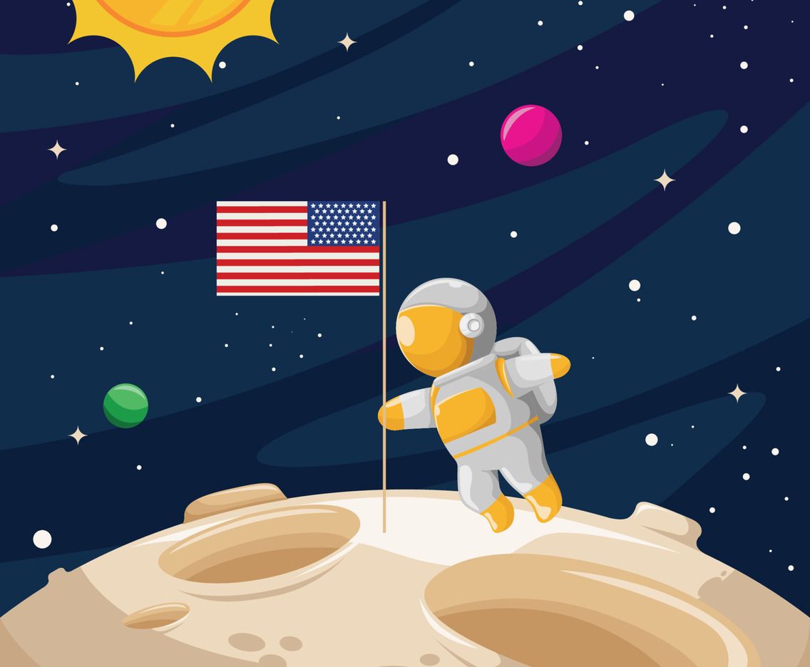 National Moon Day with Astronaut and American Flag
