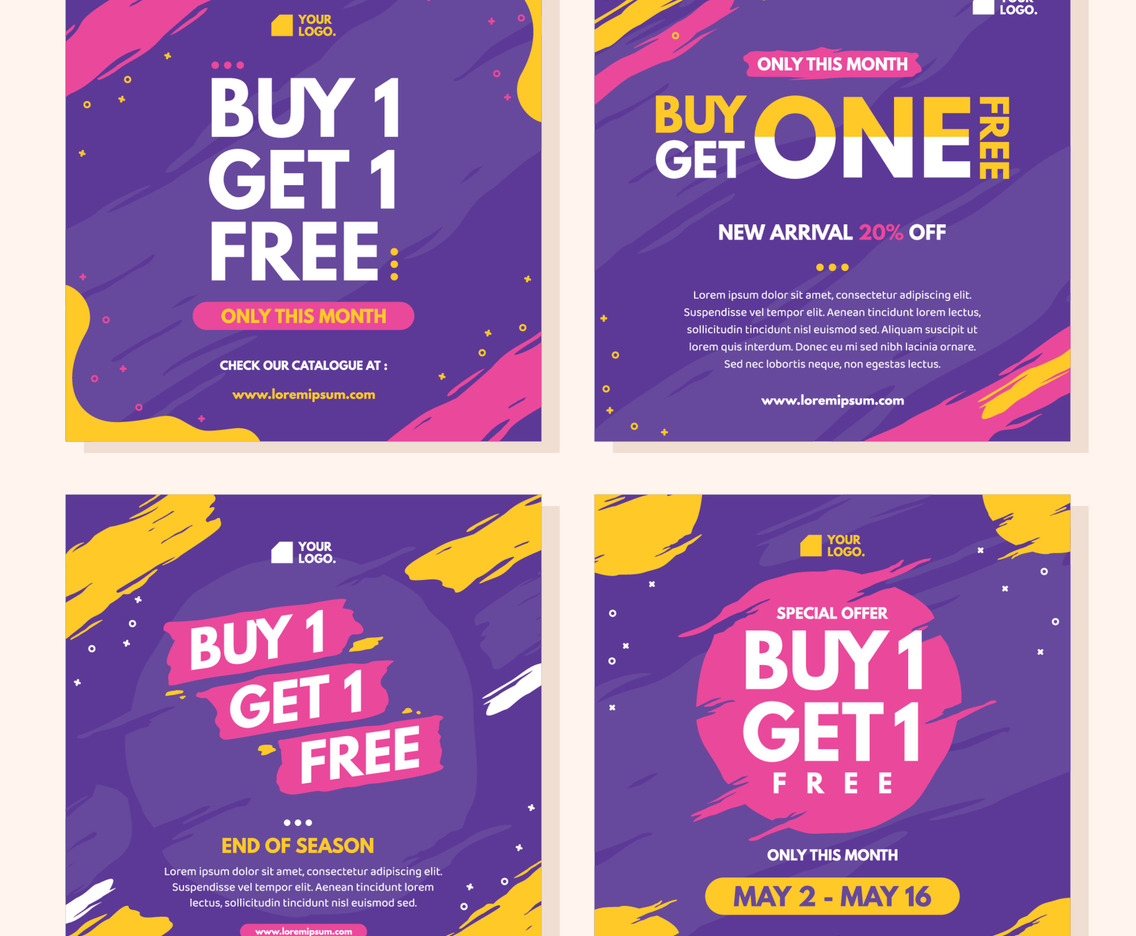 Colorful Buy 1 Get 1 Free Social Media Template Online Shop