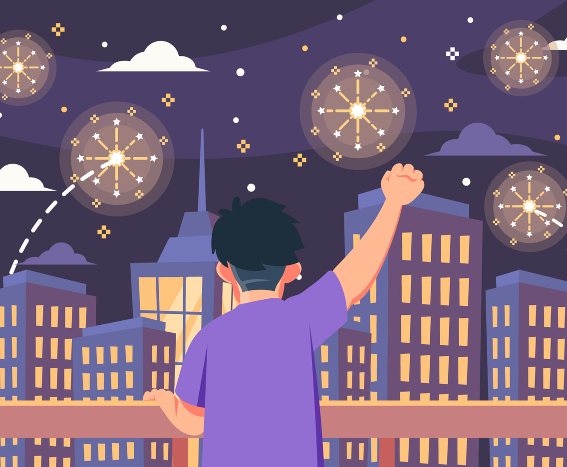 Looking Firework in Rooftop