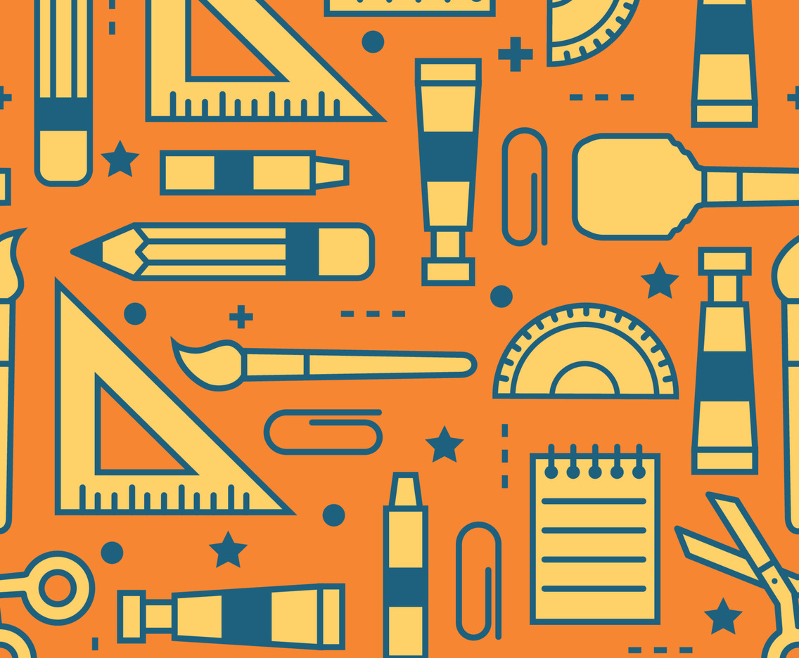 School Supplies Outline Seamless Pattern