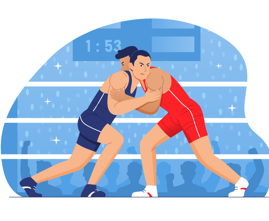 Professional Wrestler Fighting on Arena