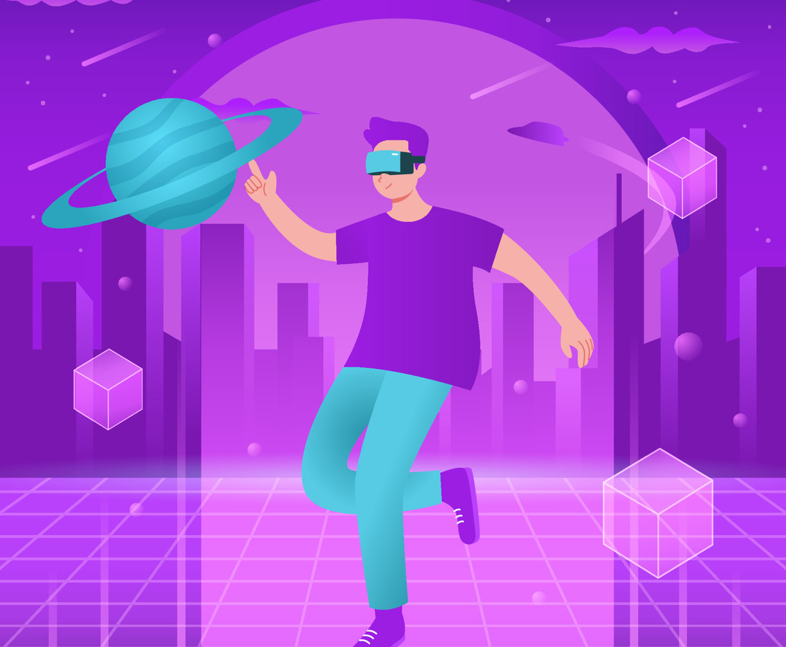 Virtual Universe Concept with Boy Wearing Virtual Reality Glasses
