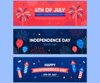 Independence Day 4th Of July with Firework Banner Set