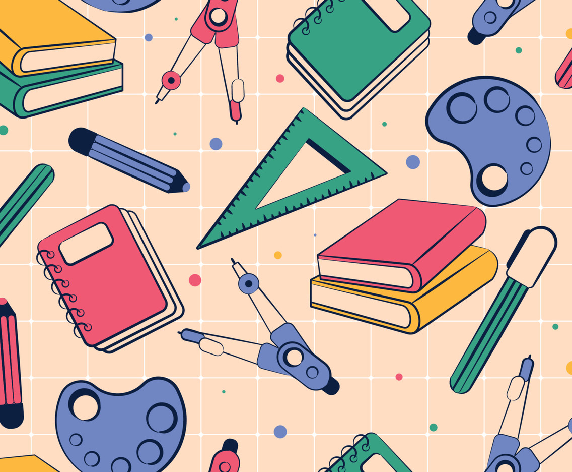 School Supplies Seamless Pattern Background