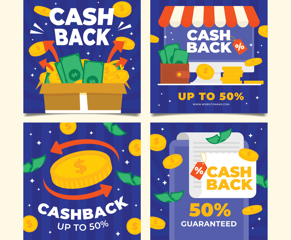 Set of Social Media Posts for Cash Back Concept