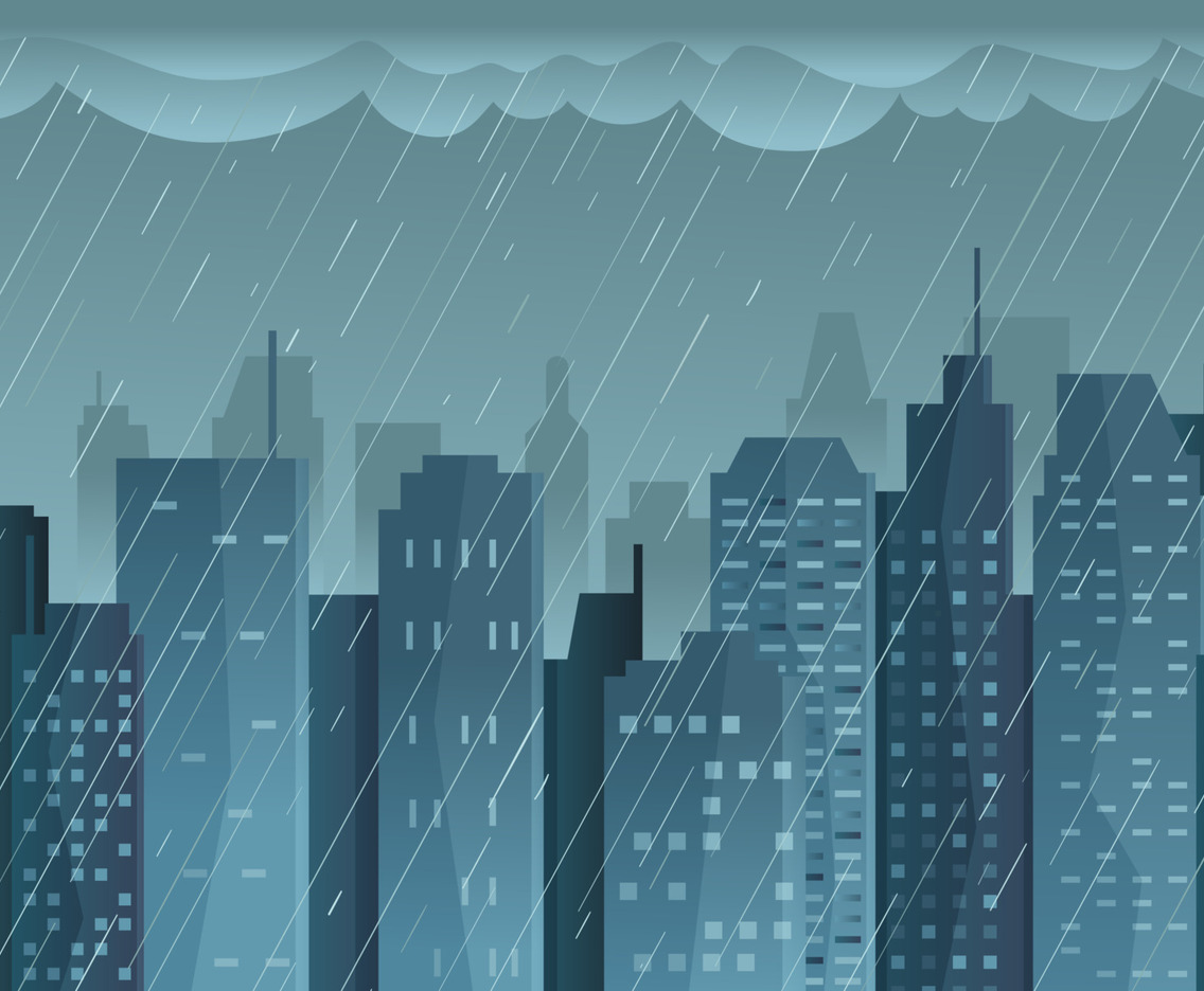 Weather Raining on CIty Building Background