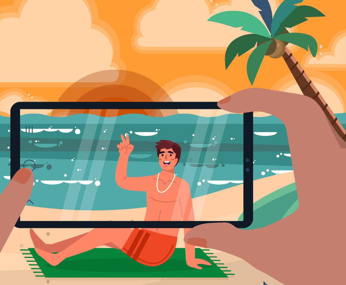 Man is Photographed With Sunset on a Beach Concept