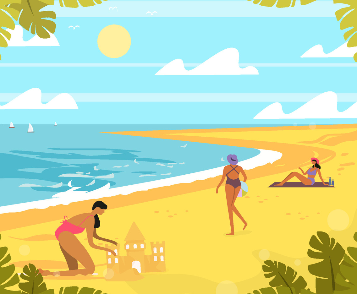 Women Play On The Beach Concept