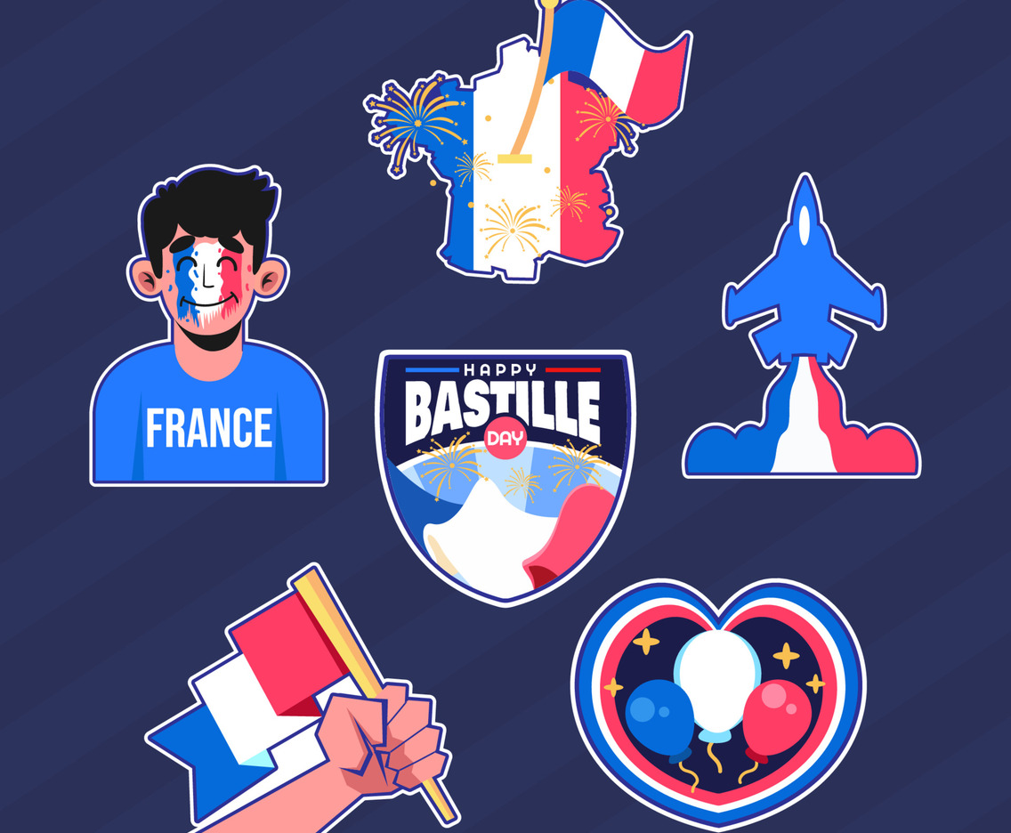 Cool Stickers Set of Bastille Day Celebration