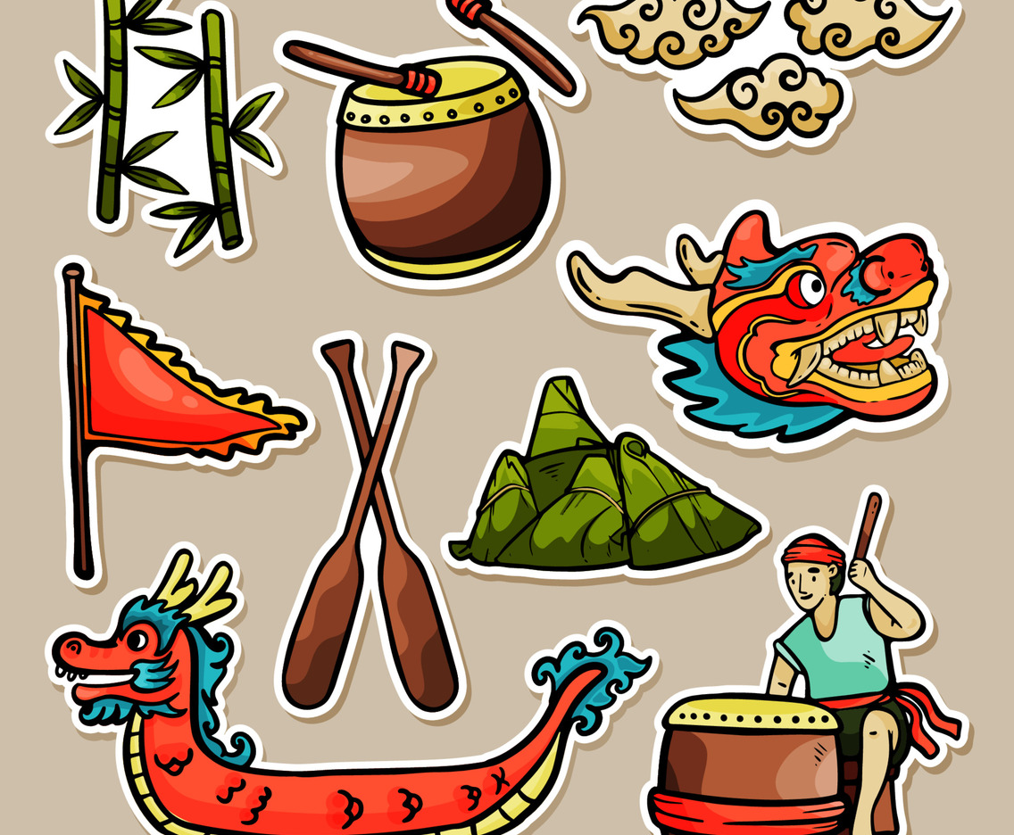 Cute Doodle Dragon Boat Festival Sticker Set