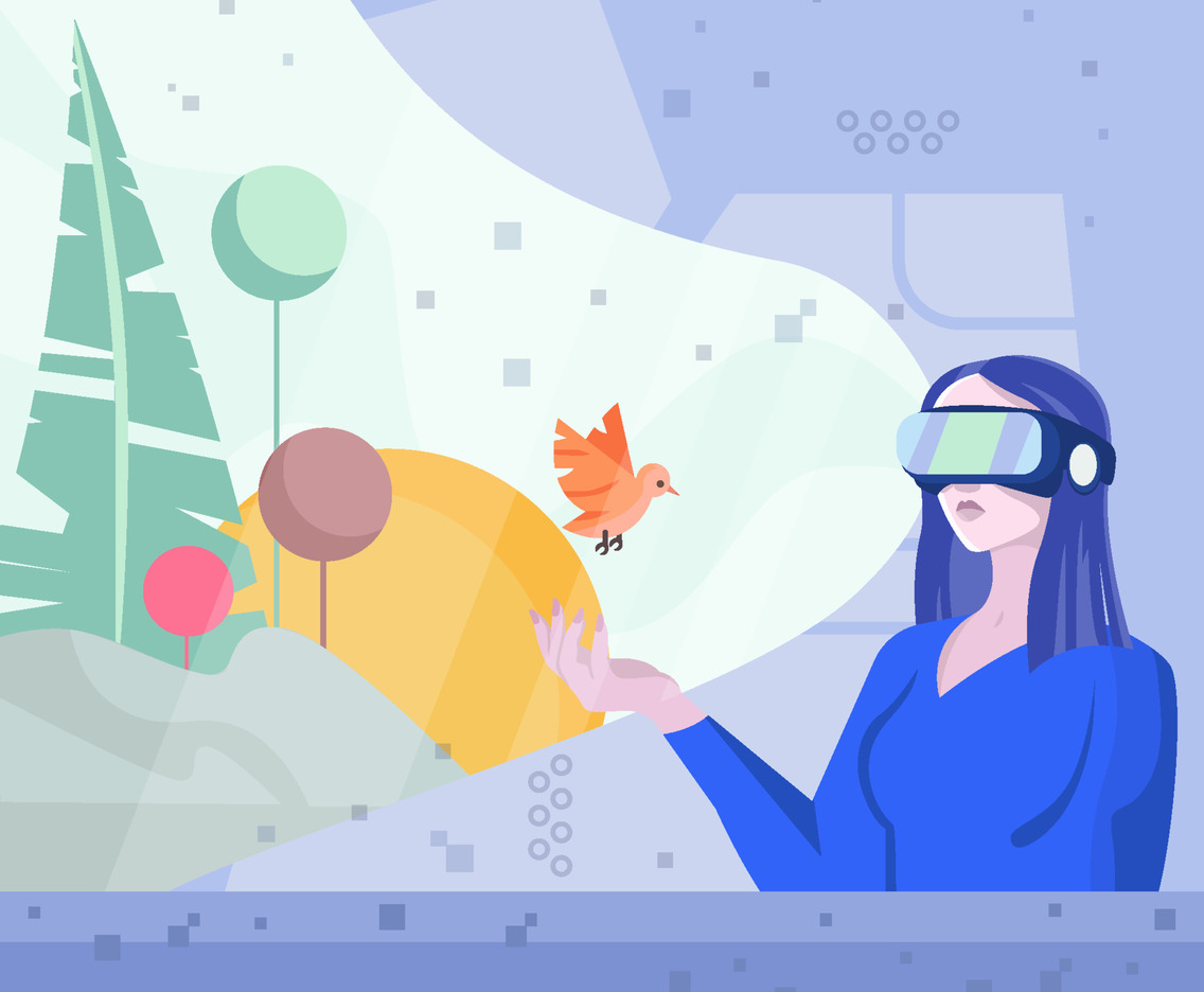 Woman Wears Virtual Reality Googles Concept