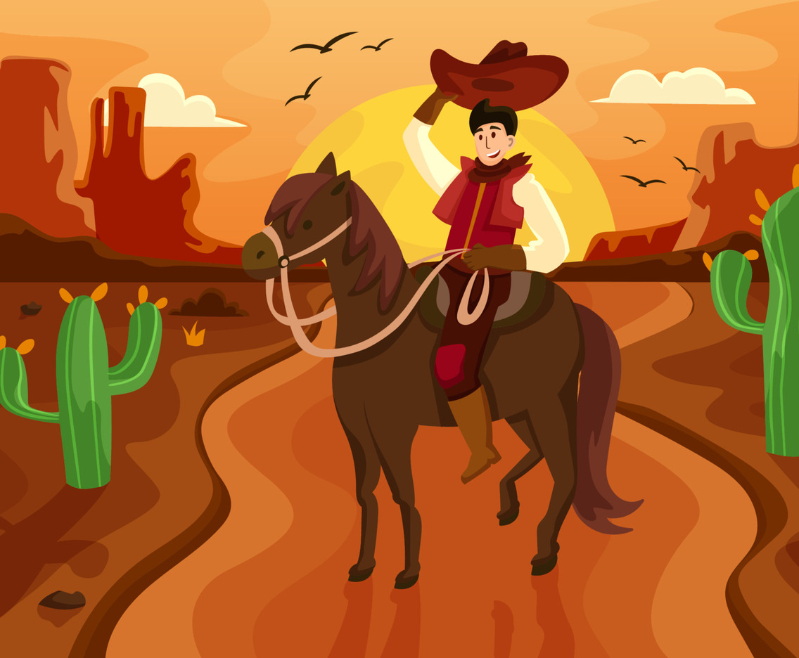 Cowboy Riding a Horse in the Desert