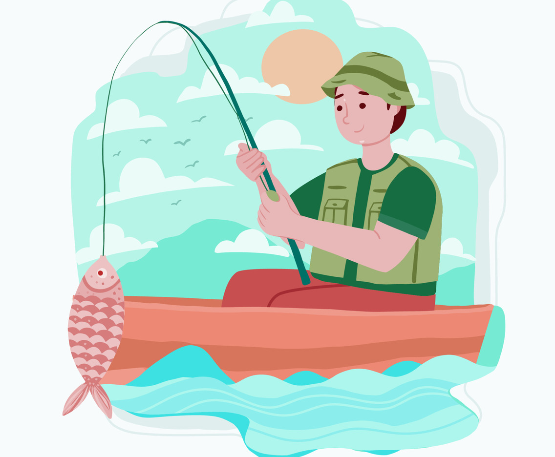 Fisherman Fishing in a Lake