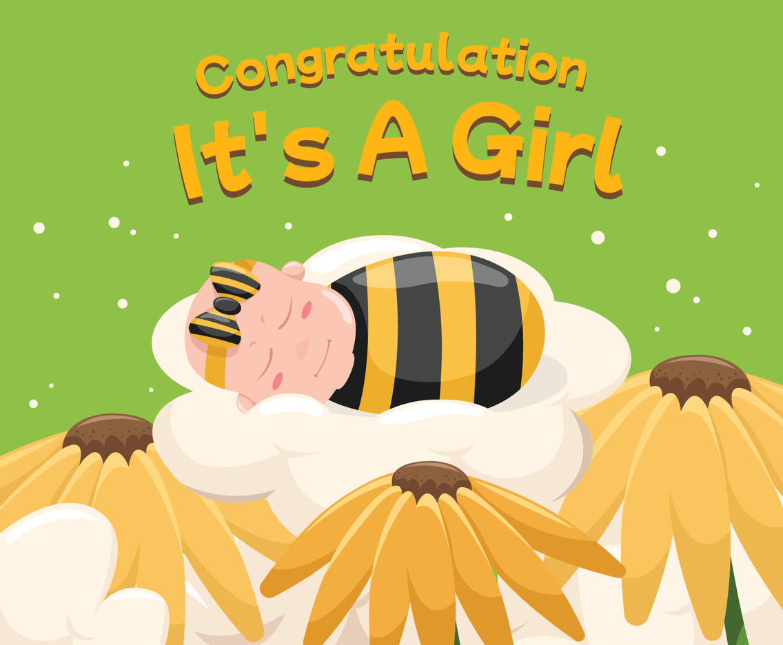 Baby Girl Bornday With Bee Concept