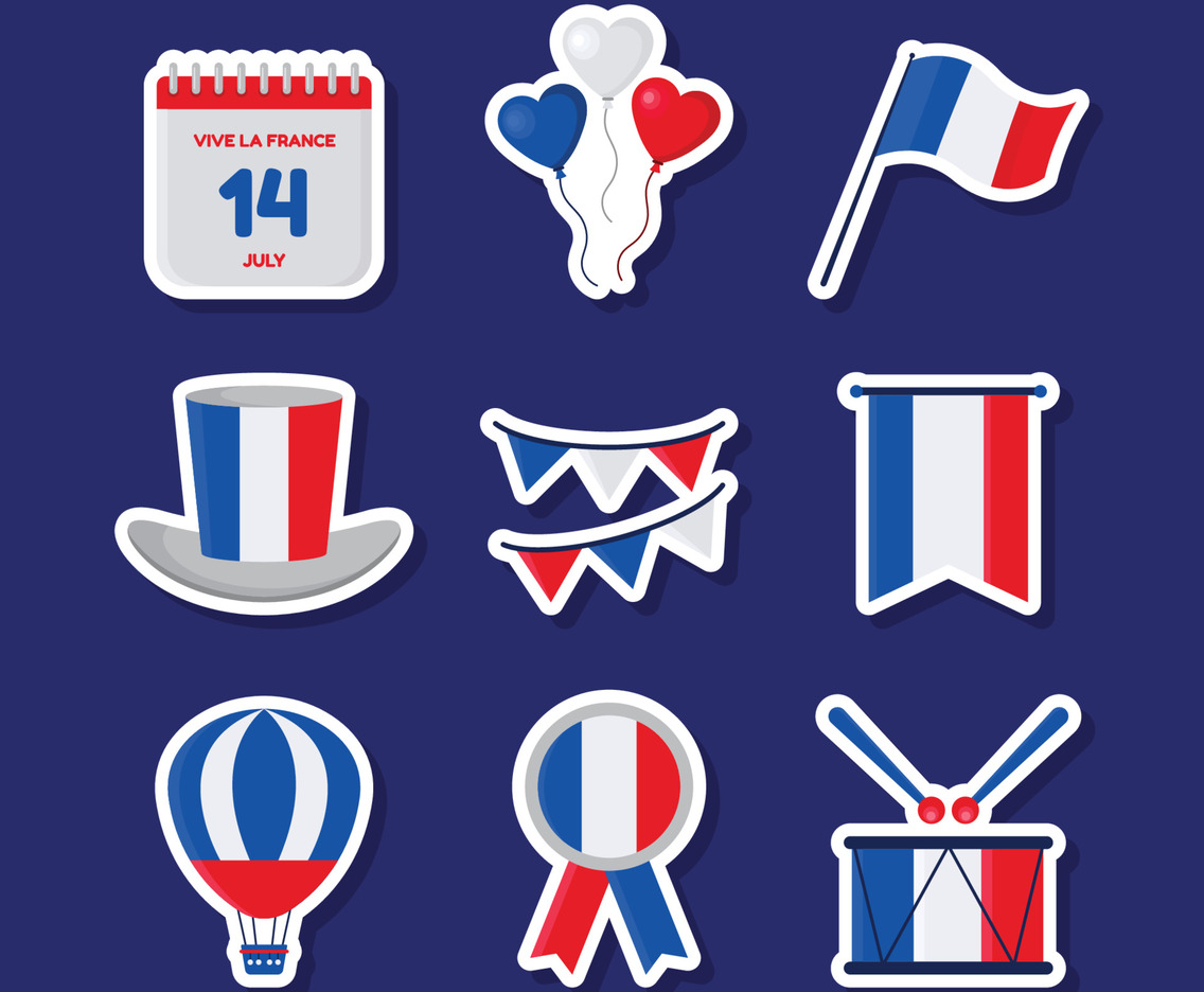 Set of Bastille Day Festivity Stickers