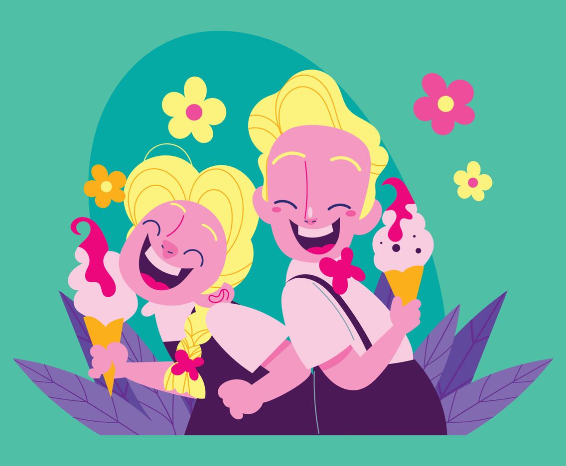 Cute Boy With His Sister and Ice Cream