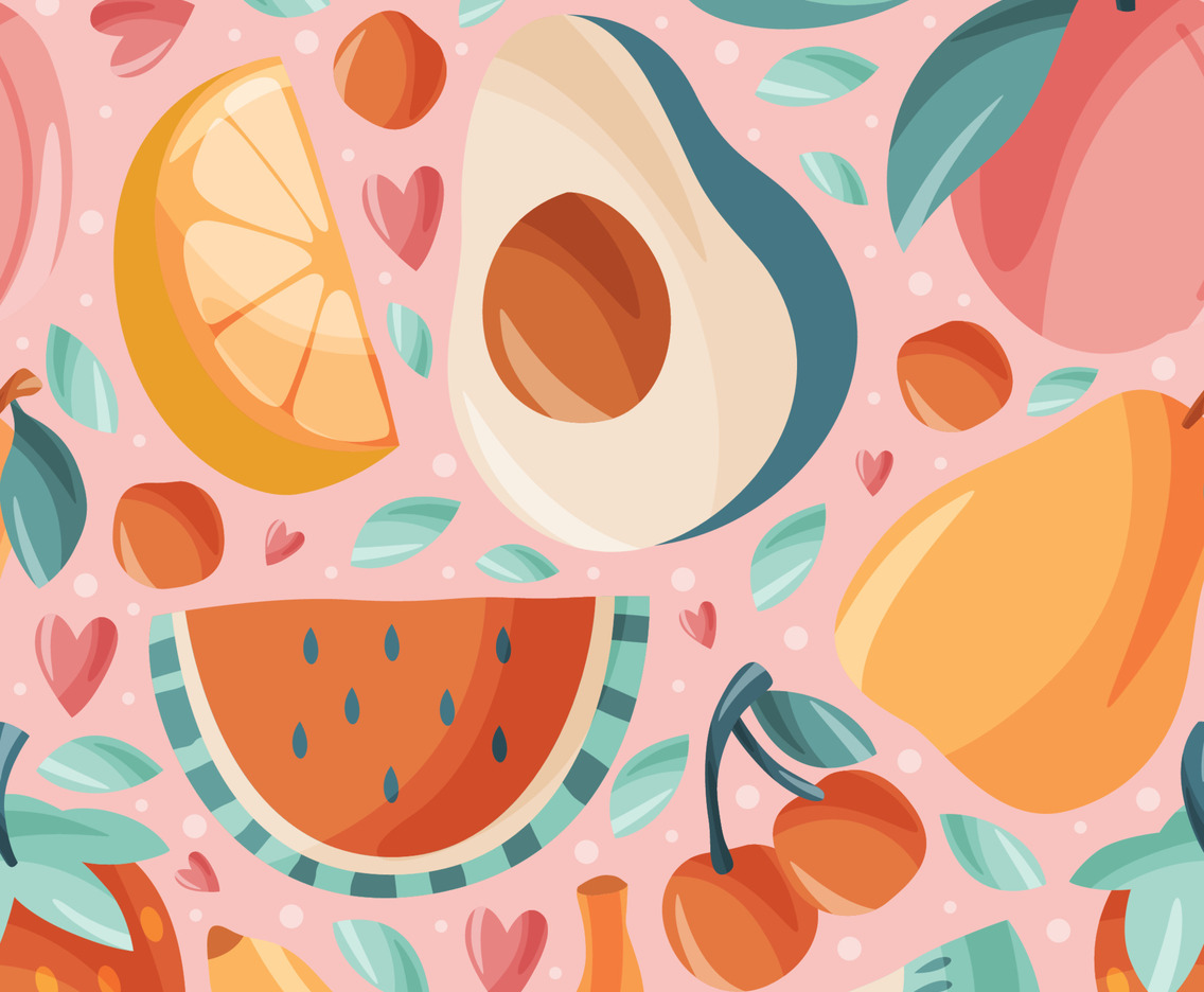 Colorful Summer Fruits Seamless Pattern Background