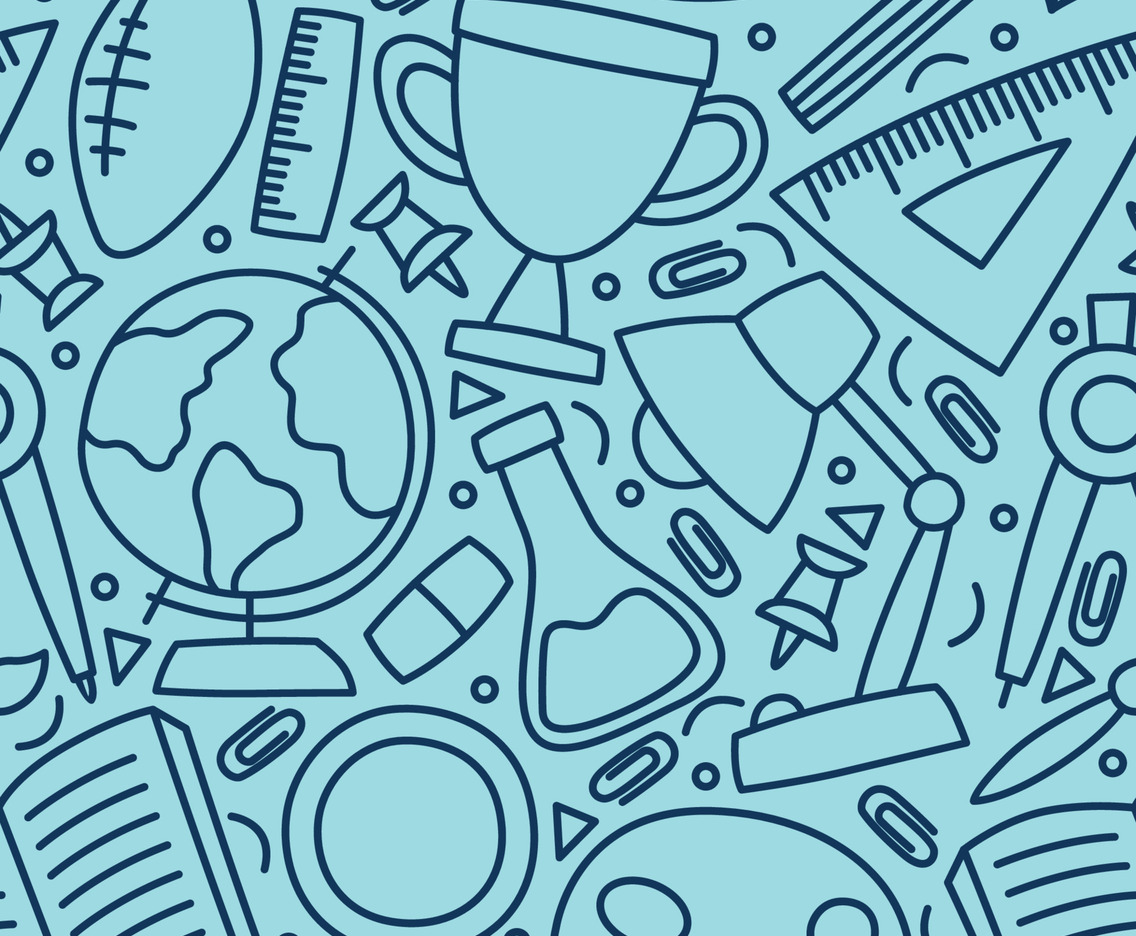School Supplies Outline Doodle Hand Drawn Seamless Pattern