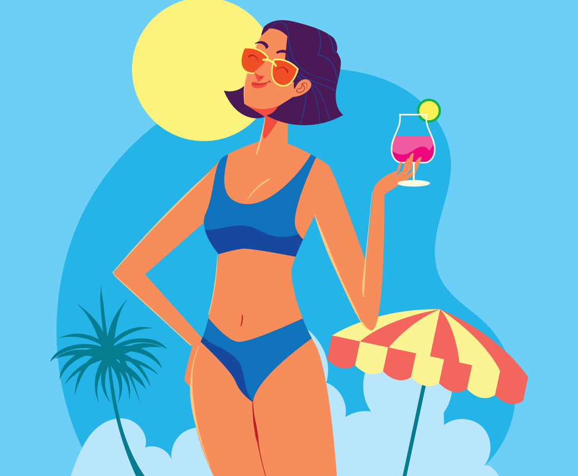 Cute Girl Sunbathing With Her Cocktail