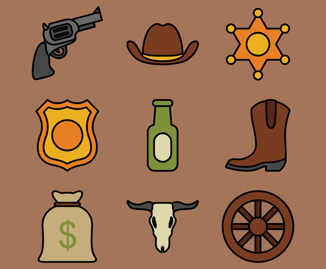 WIld West Cowboy Doodle Icon Collection