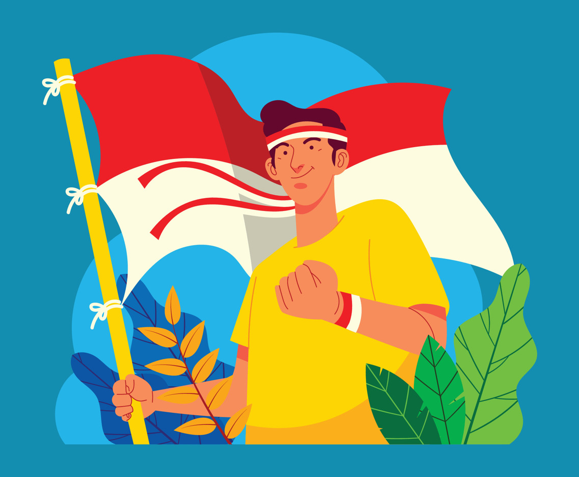 Young Man with Indonesia Flag in Indonesia Independence Day