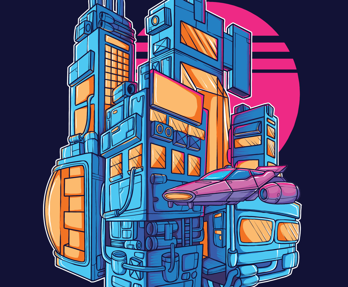 Futuristic City with Flying Vehicles