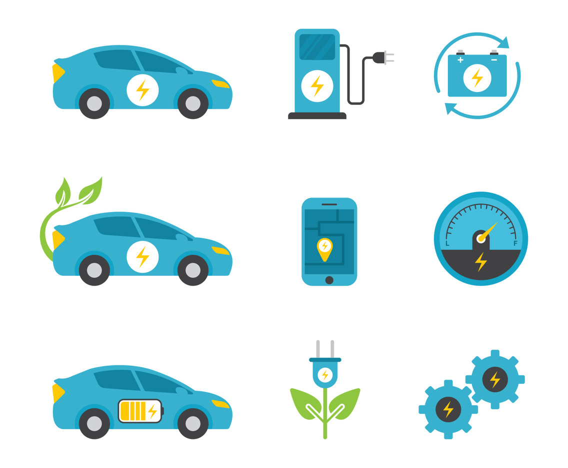 Set of Electric Car Technology Icons