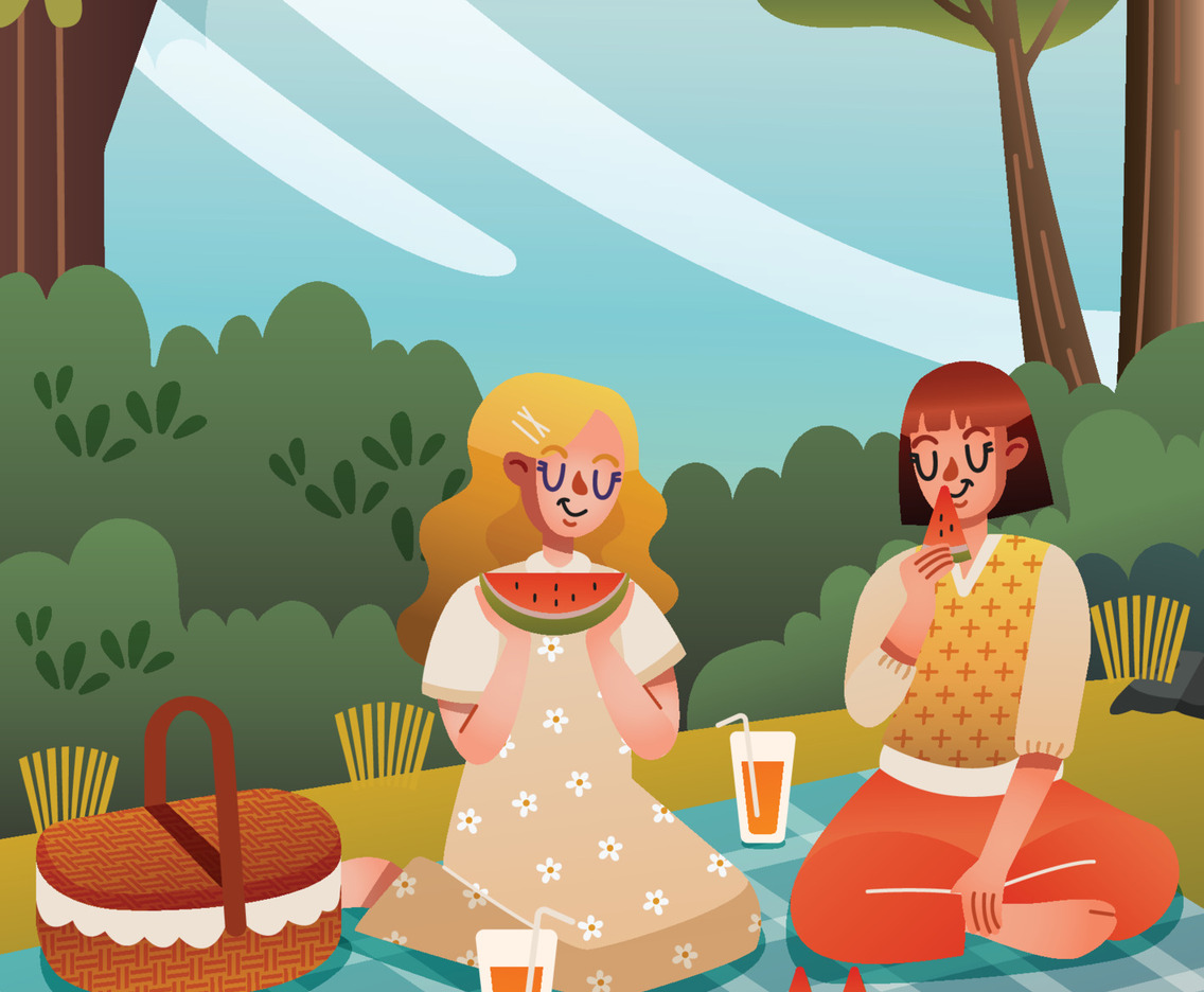 Two Girls Enjoying Joyful Picnic
