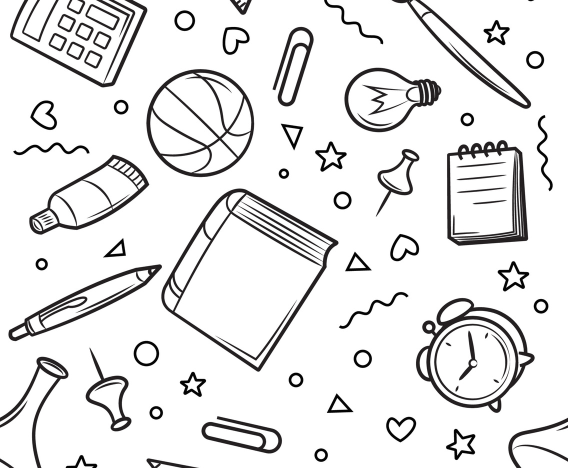 Outline School Supplies Seamless Pattern