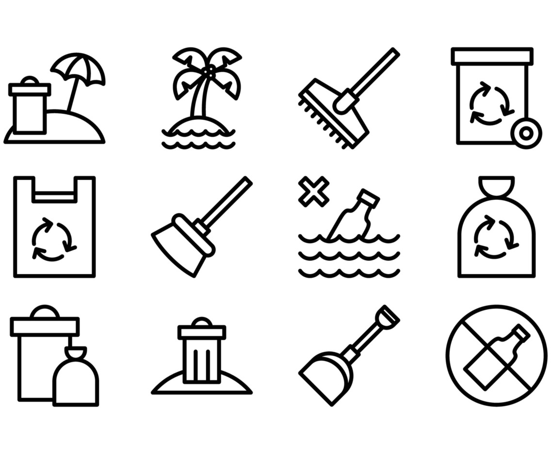 Beach Cleaning Outline Icon Collection