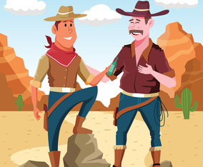 Two Cowboys Having Conversation