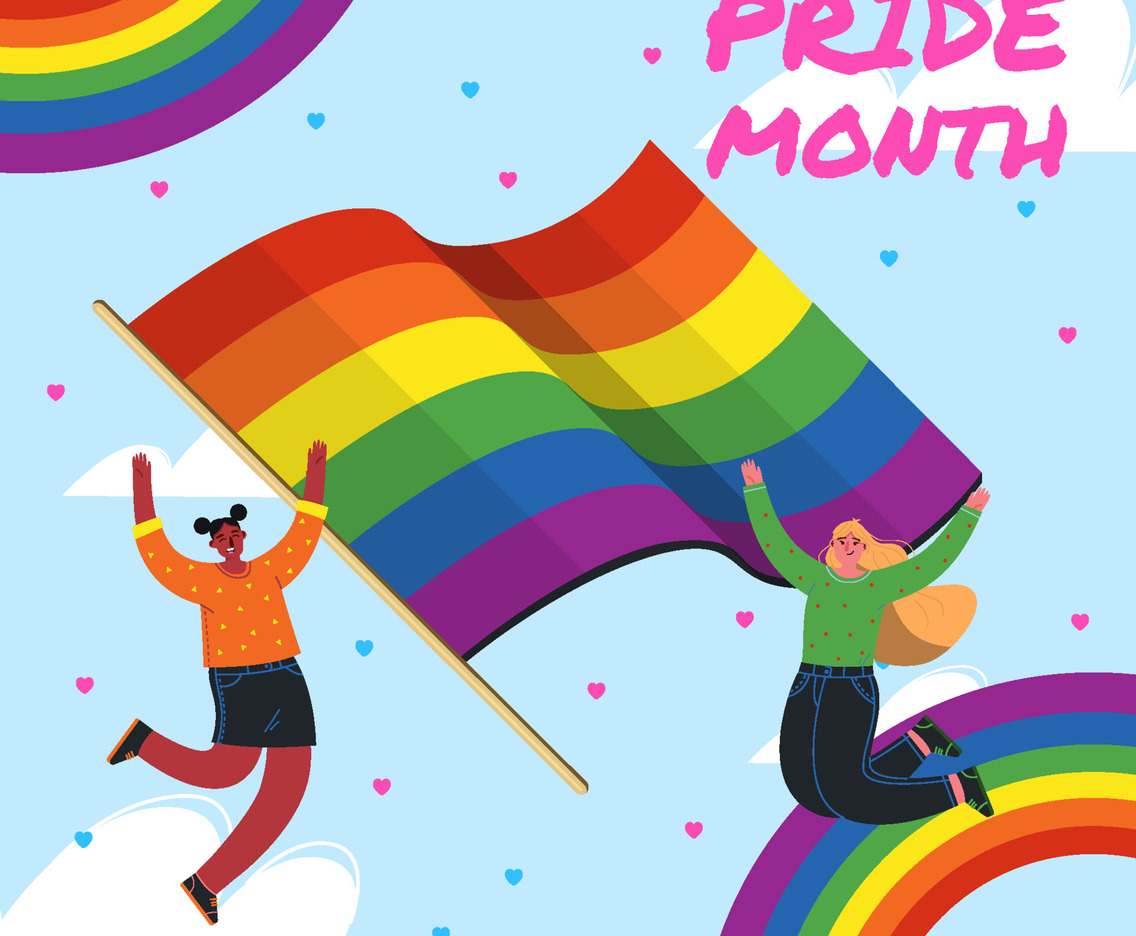 Women With Rainbow Flag Celebrate Love Concept