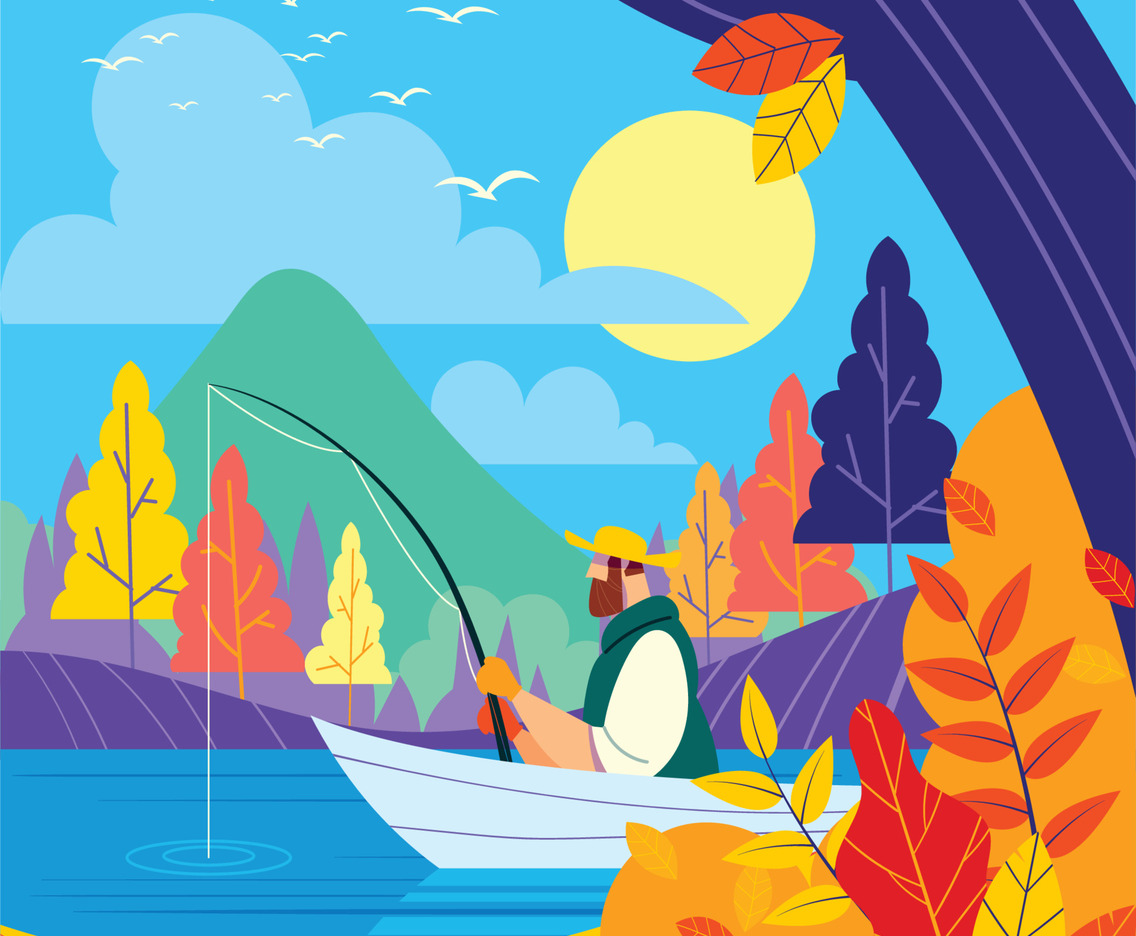 Fall Season Fishing Man