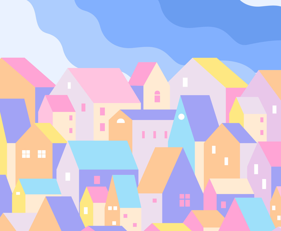 Pastel Abstract Geometric Houses Background
