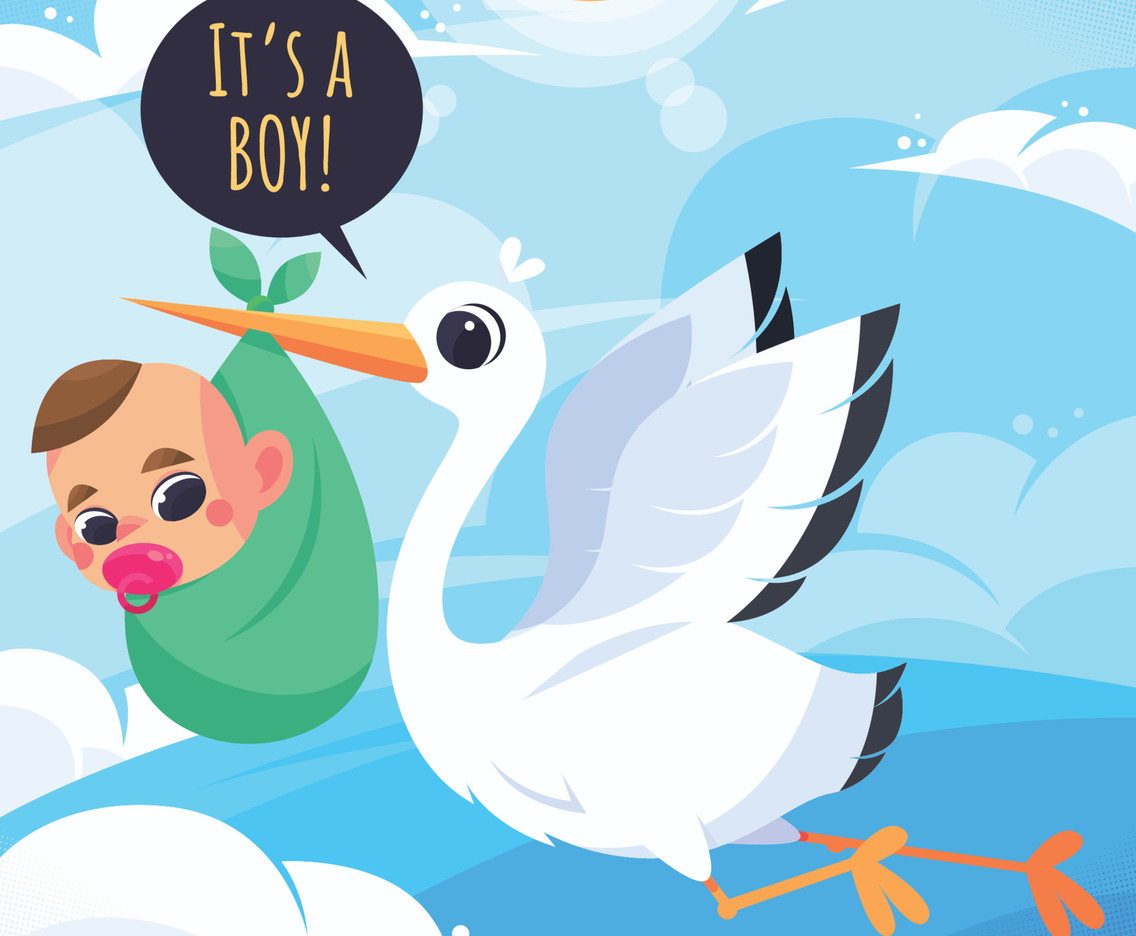 Born Day Baby And Stork illustration