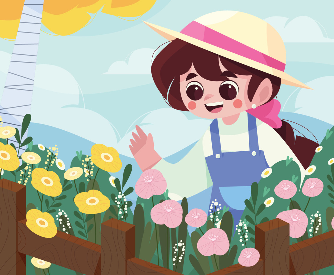 Girl And Beautiful Summer Floral Garden