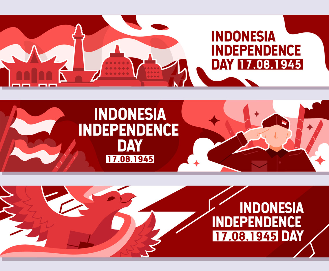 Set of Indonesia Independence Day Banner Template