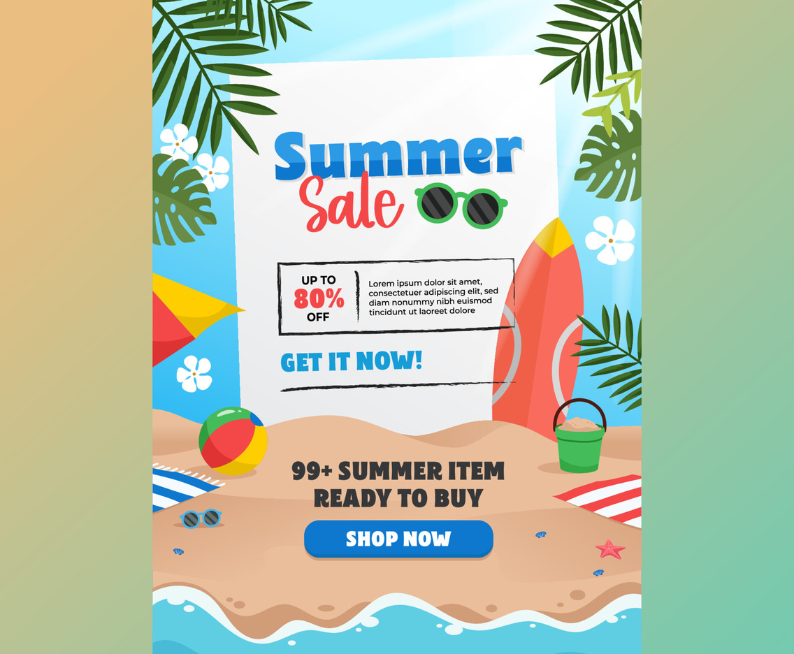 Flat Summer Sale with Palm Concept