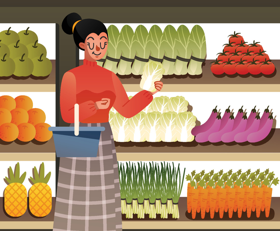 Shopping For Organic Vegetables In Supermarket