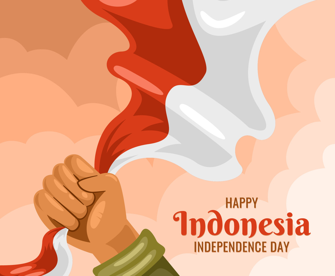 Indonesia Independence Day Celebration Background with Hand Holding Flag