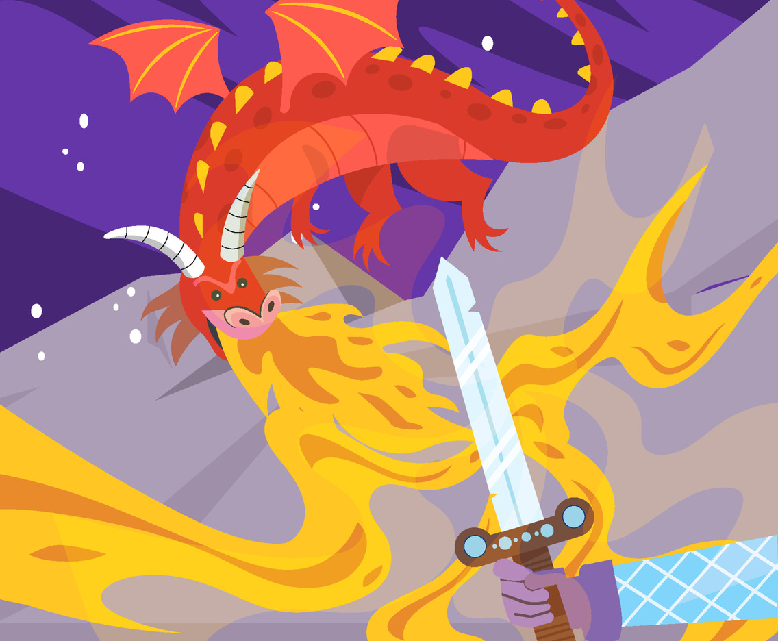 Sword Defense Through Dragon's Fire Breath Concept